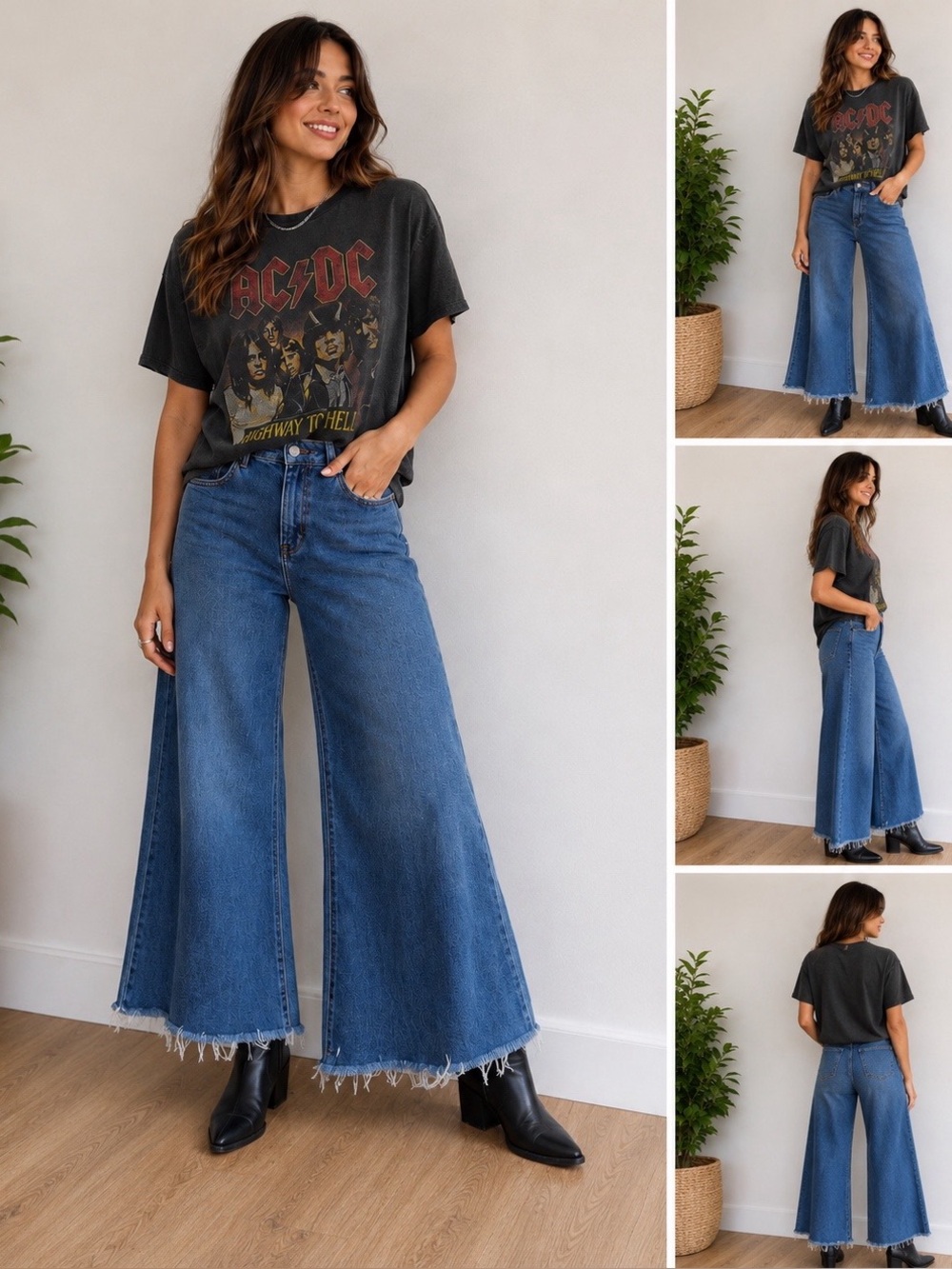 RISEN Wide Leg Crop Jeans Raw Hem High Rise Denim Size 7/28